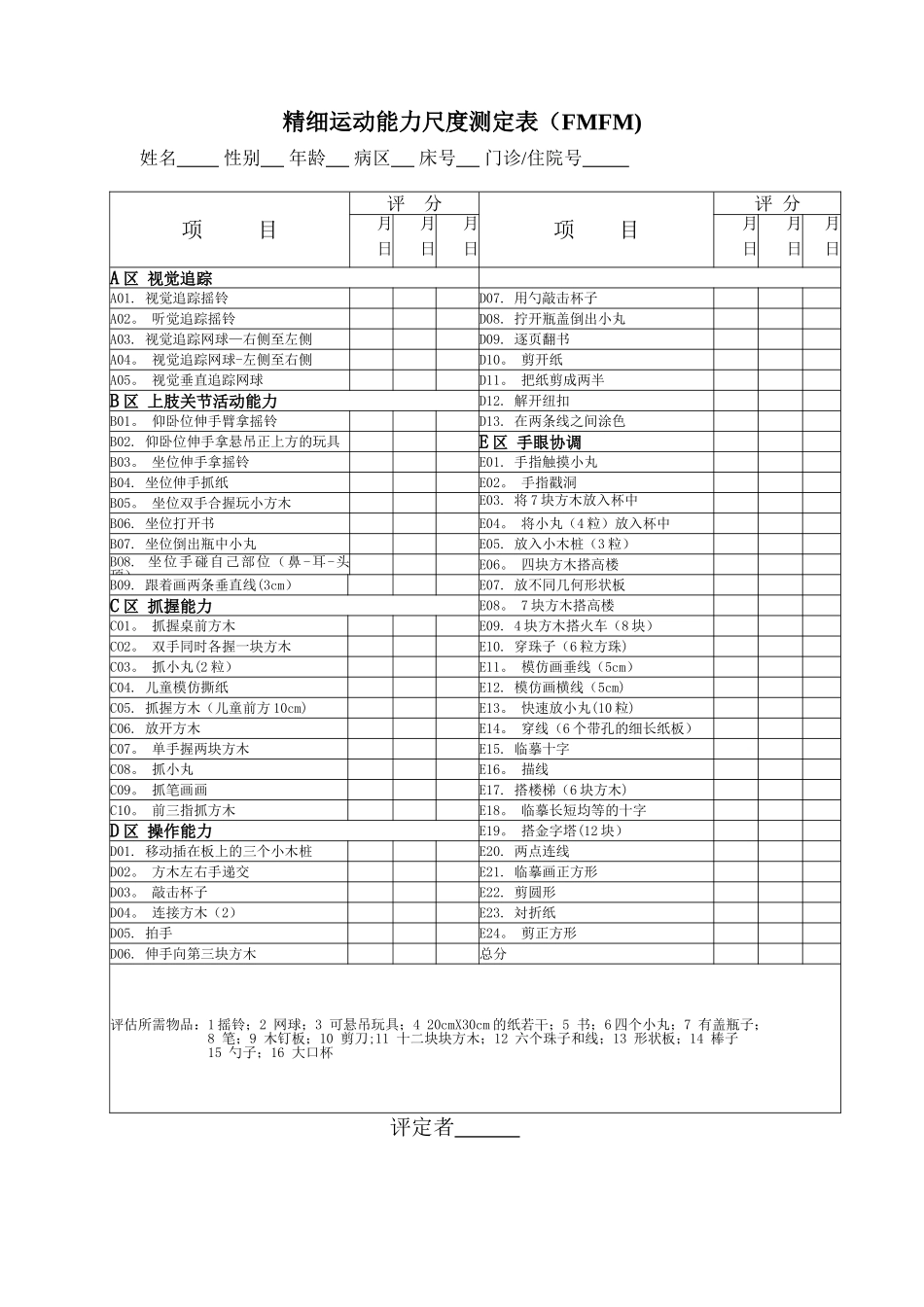 精细运动能力评定表_第1页