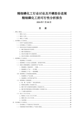 精细磷化工行业研究与开磷集团转型升级可行性分析报告