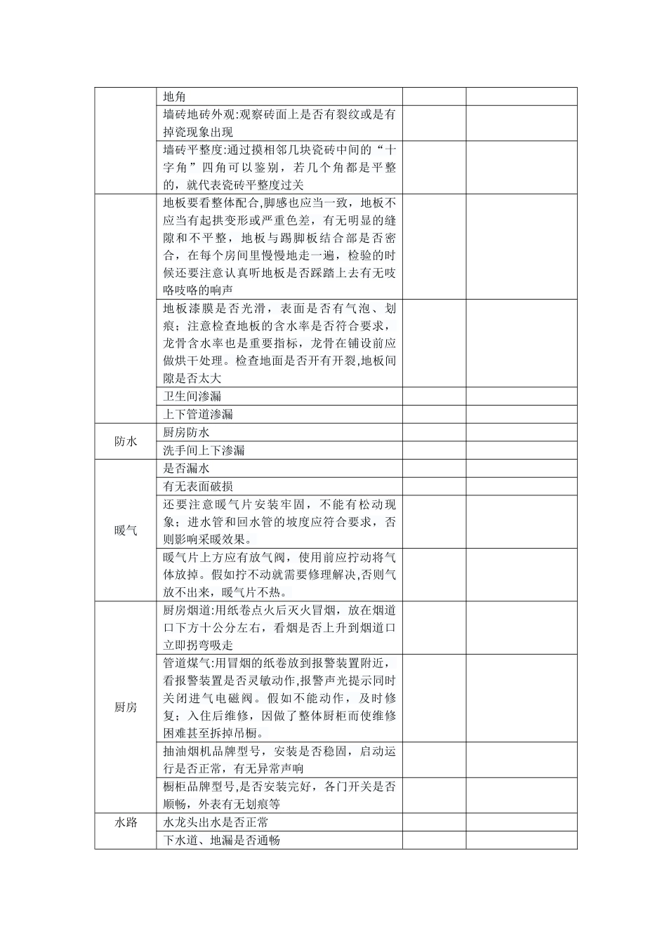 精装房验房项目汇总表格_第3页