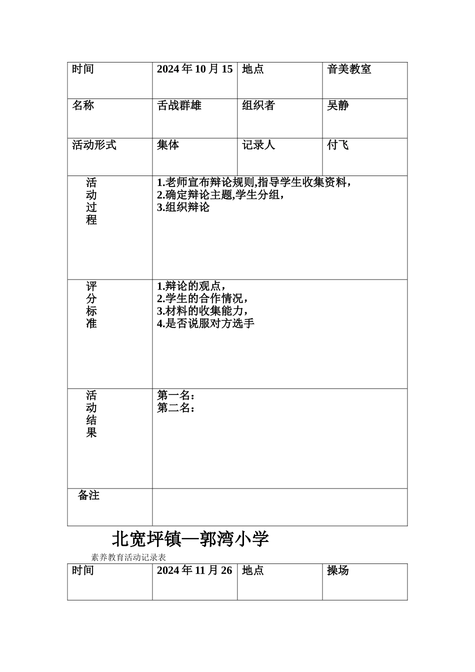 素质教育活动记录表2_第2页