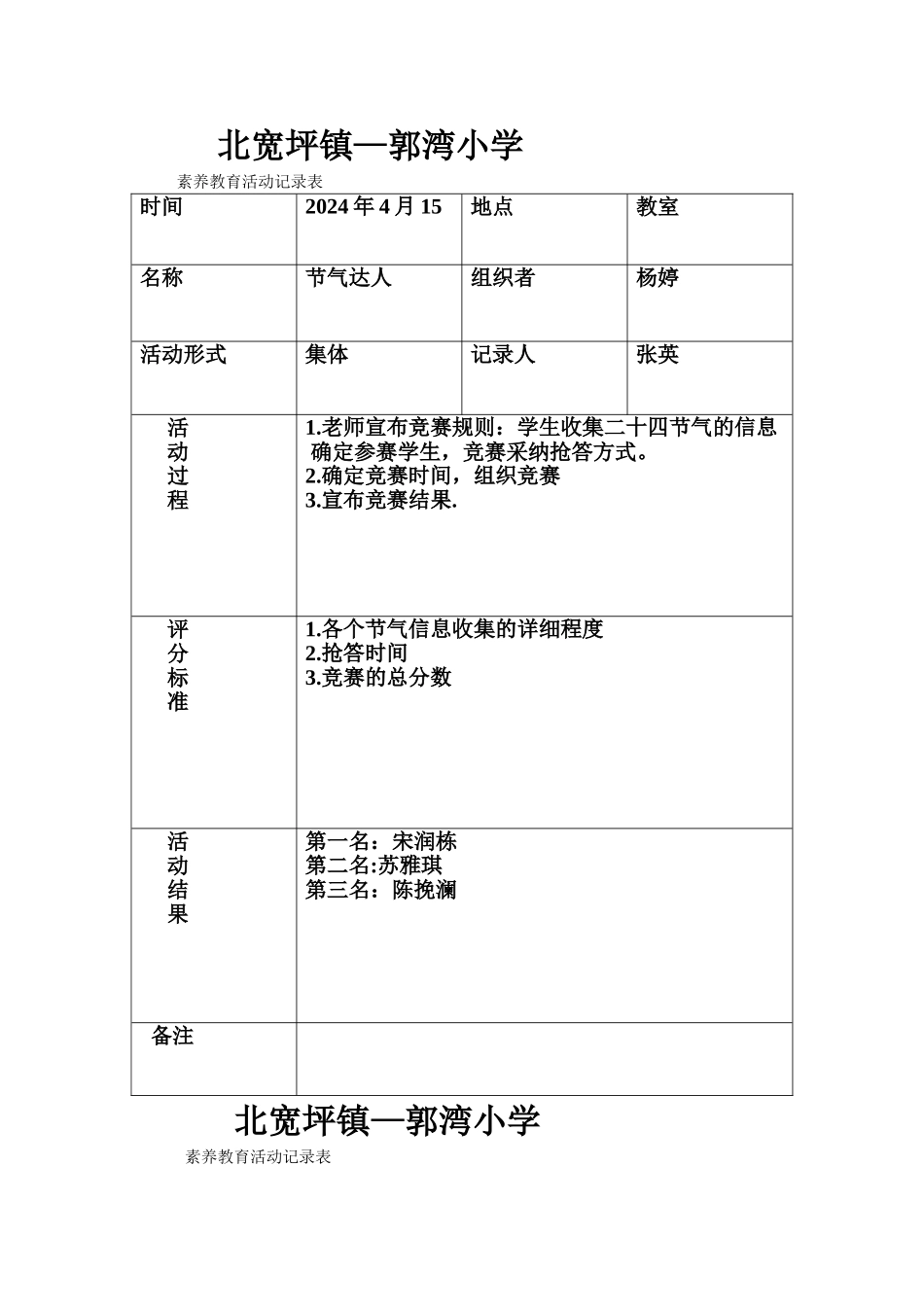 素质教育活动记录表1_第1页