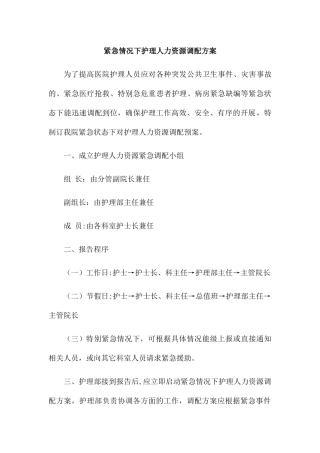 紧急情况下护理人力资源调配方案