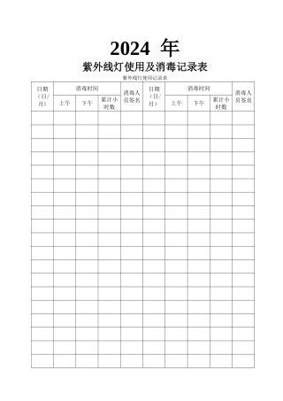 紫外线灯使用及消毒记录表