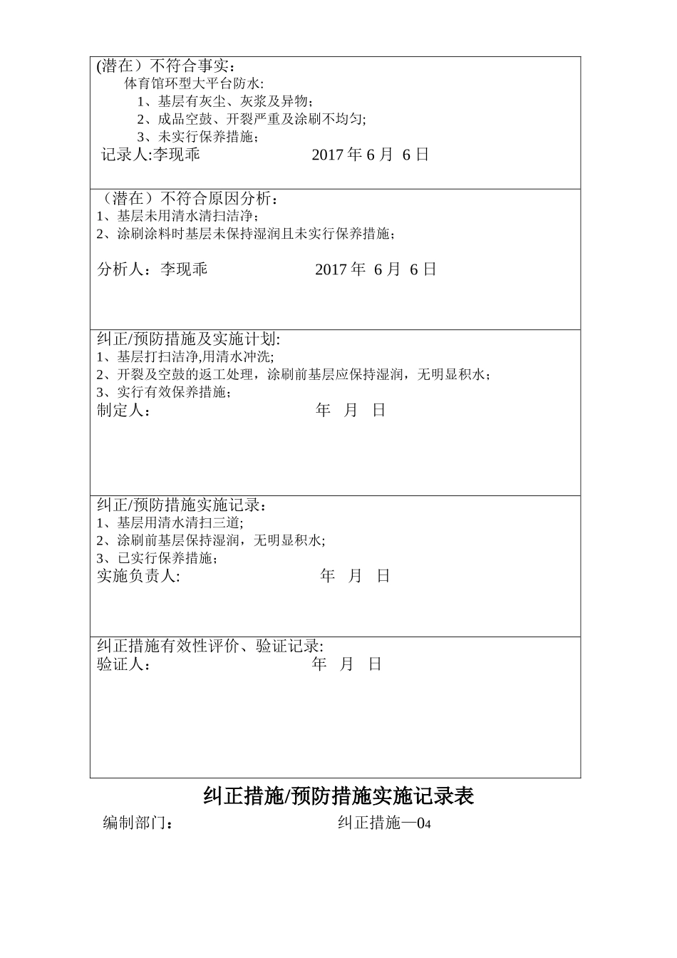 纠正措施、预防措施实施记录表_第3页