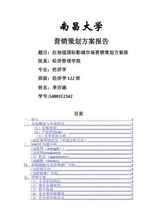 红地毯国际影城市场营销策划方案报告