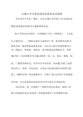 红梅小学开展法制宣传教育活动简报