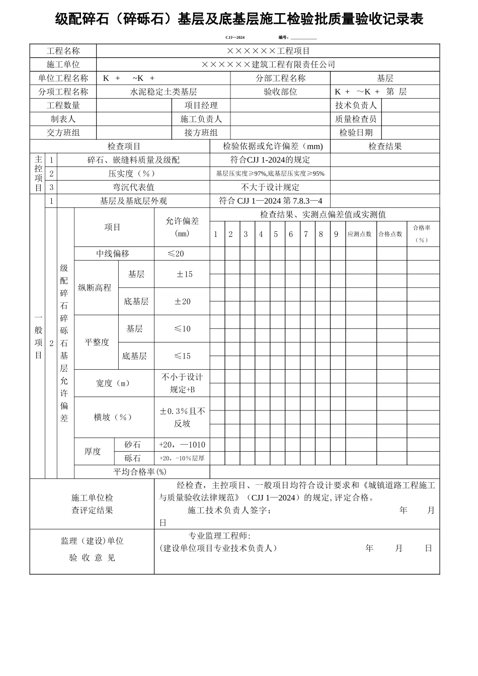 级配碎石基层工程检验批质量验收记录表_第1页