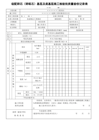 级配碎石基层工程检验批质量验收记录表