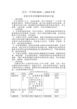 纪台一中乡村少年宫辅导员培训计划