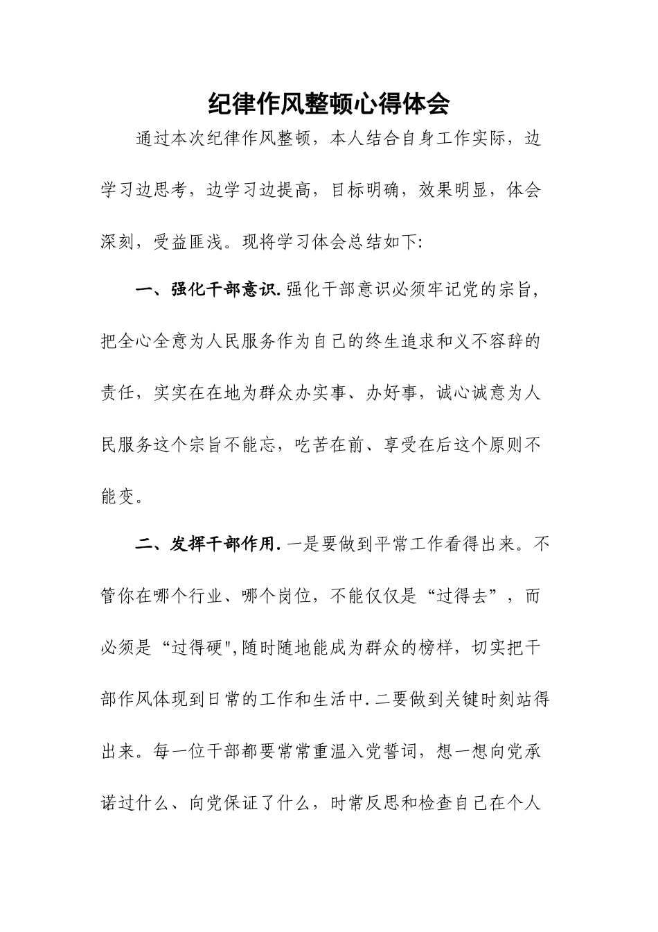 纪律作风整顿心得体会_第1页