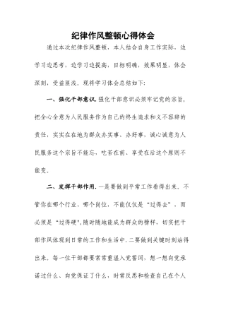 纪律作风整顿心得体会