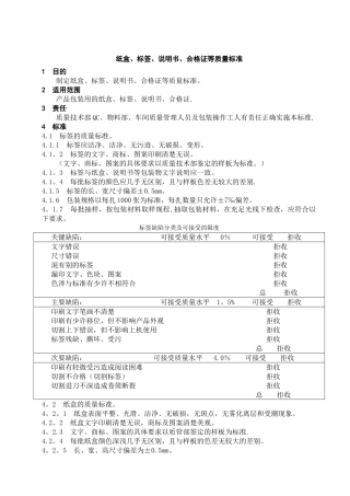 纸盒、标签、说明书、合格证等质量标准