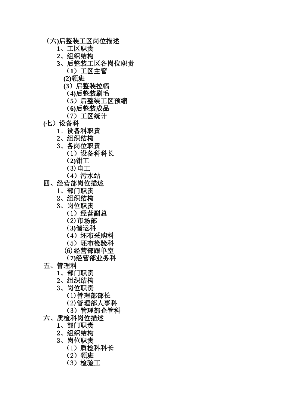 纺织印染有限公司-各部门组织结构与岗位职责说明书_第2页
