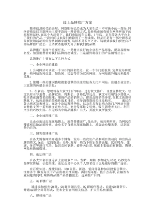 线上品牌推广方案