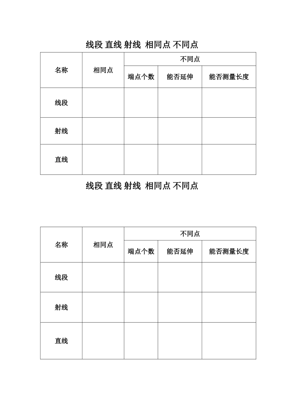 线段直线射线表格_第1页