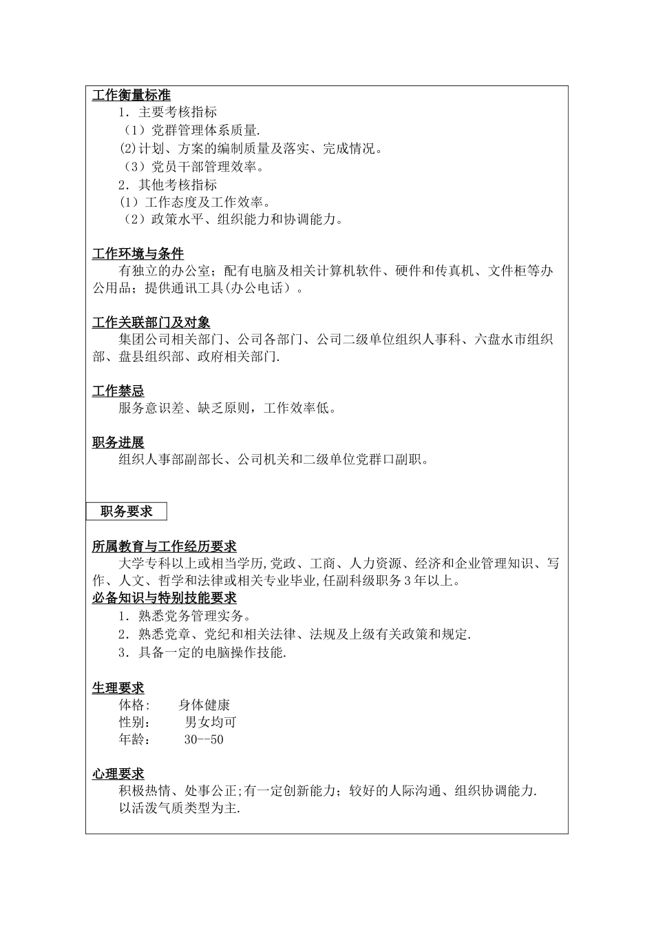 组织人事部组织岗位说明书_第2页