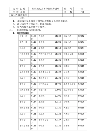 组织架构及各单位职务说明