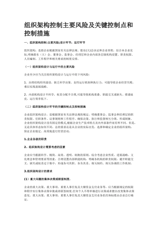 组织架构控制主要风险及关键控制点和控制措施