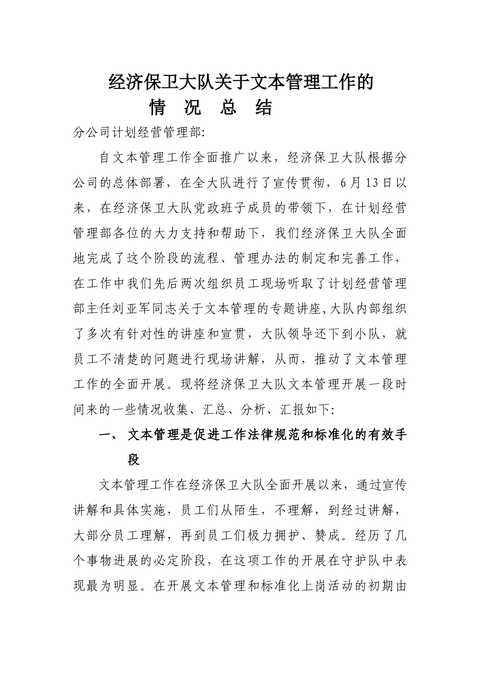 经济保卫大队文本管理工作总结_第1页