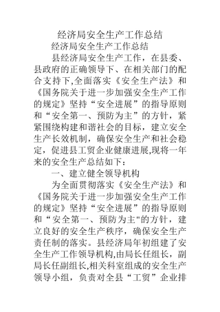 经济局安全生产工作总结