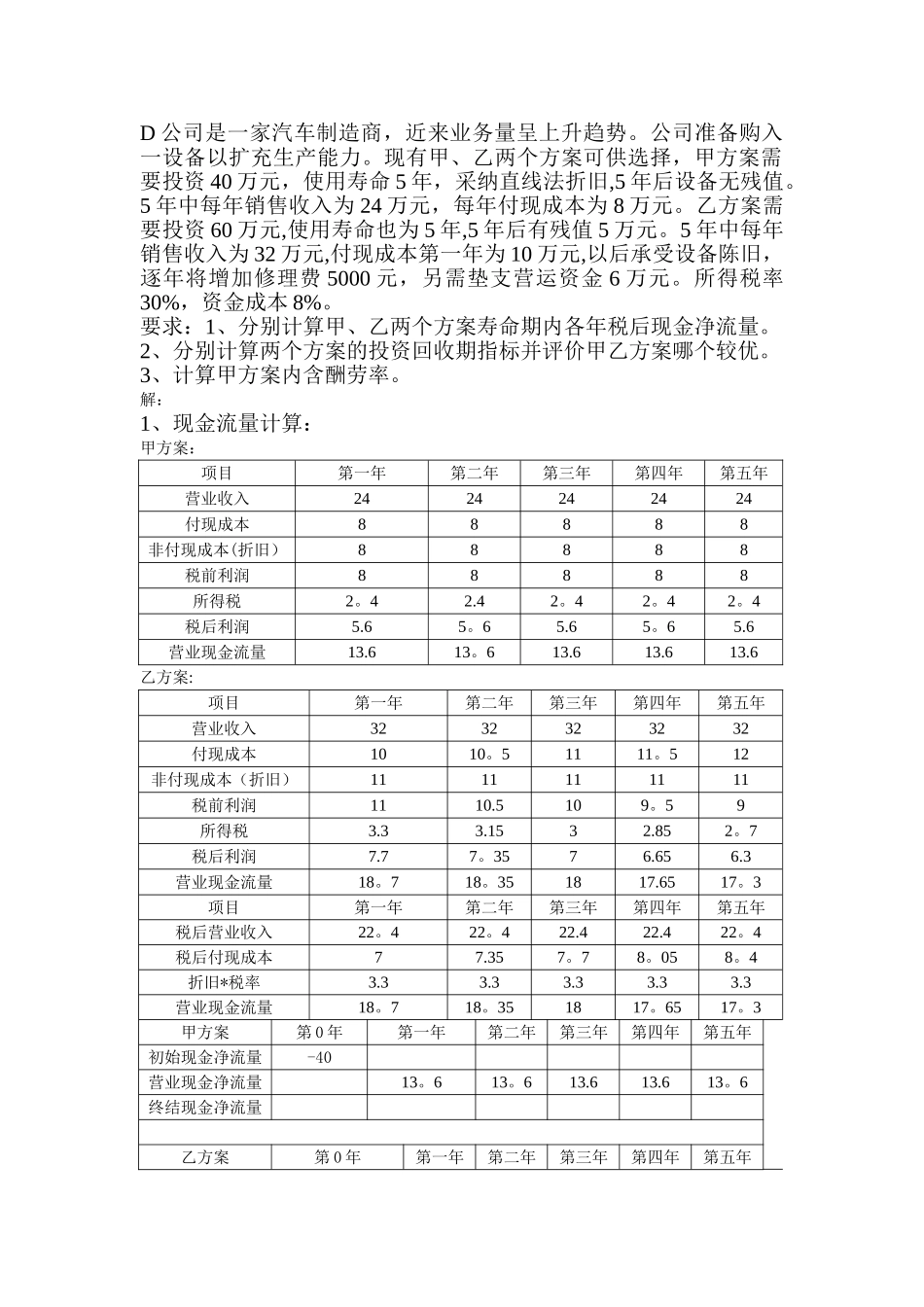 经济管理-动态投资回收期例题_第1页