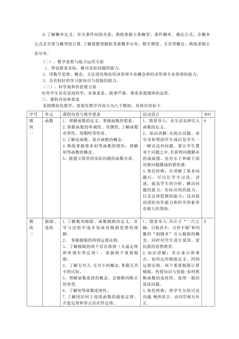 经济管理《高等数学》课程标准_第2页