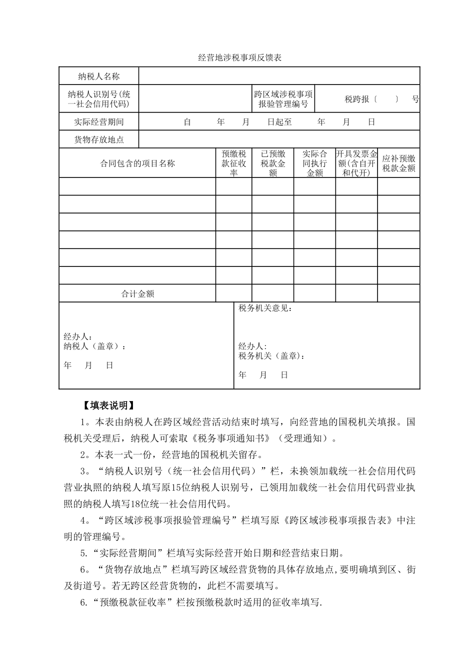 经营地涉税事项反馈表-模板_第1页