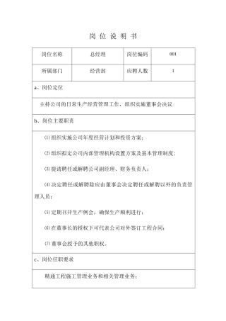 经营部岗位说明书