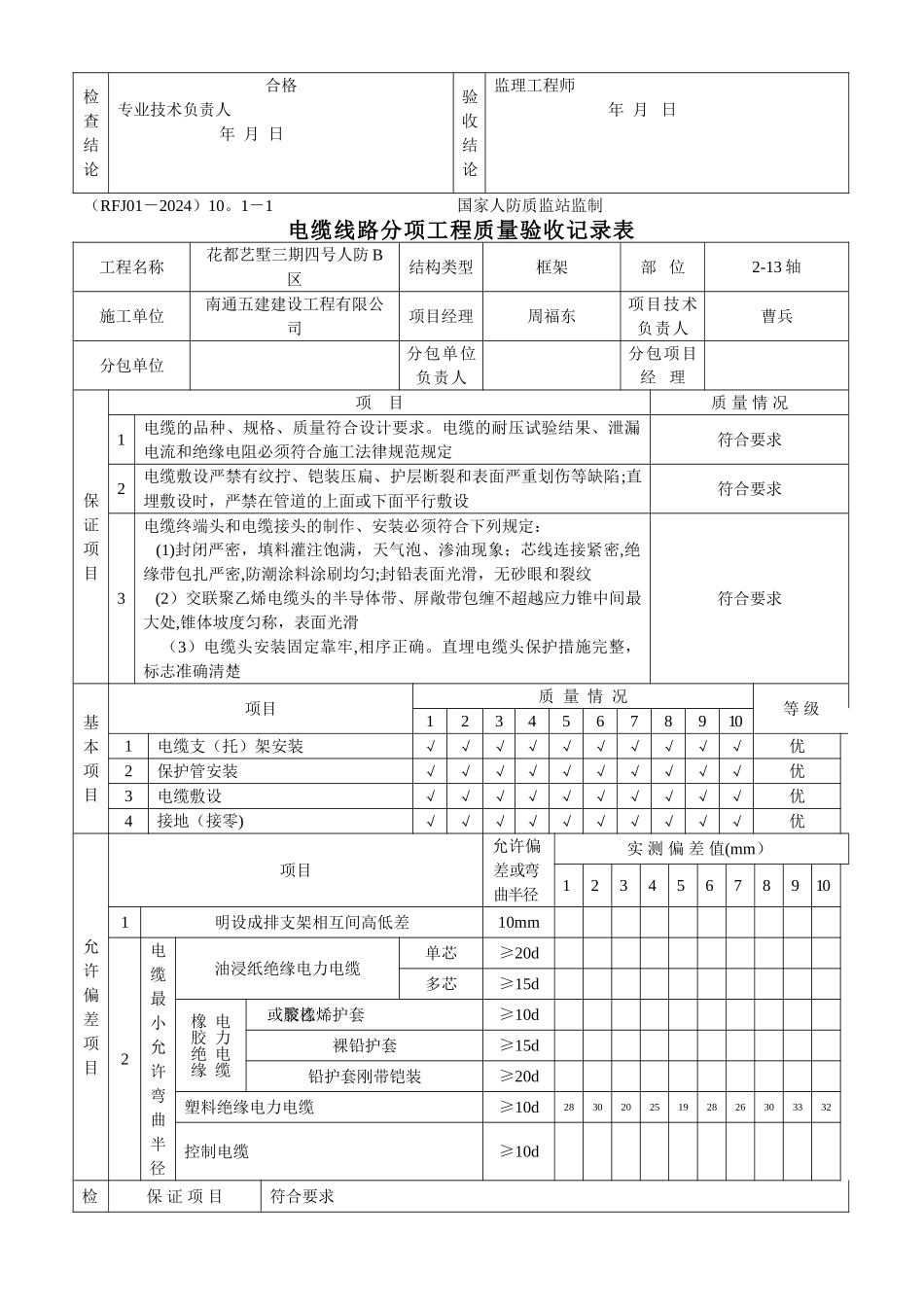 结建人防资料-一、分项工程质量验收记录表-、建筑电气安装工程_第2页