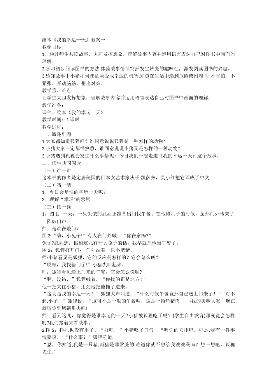 绘本《我的幸运一天》教案一_第1页