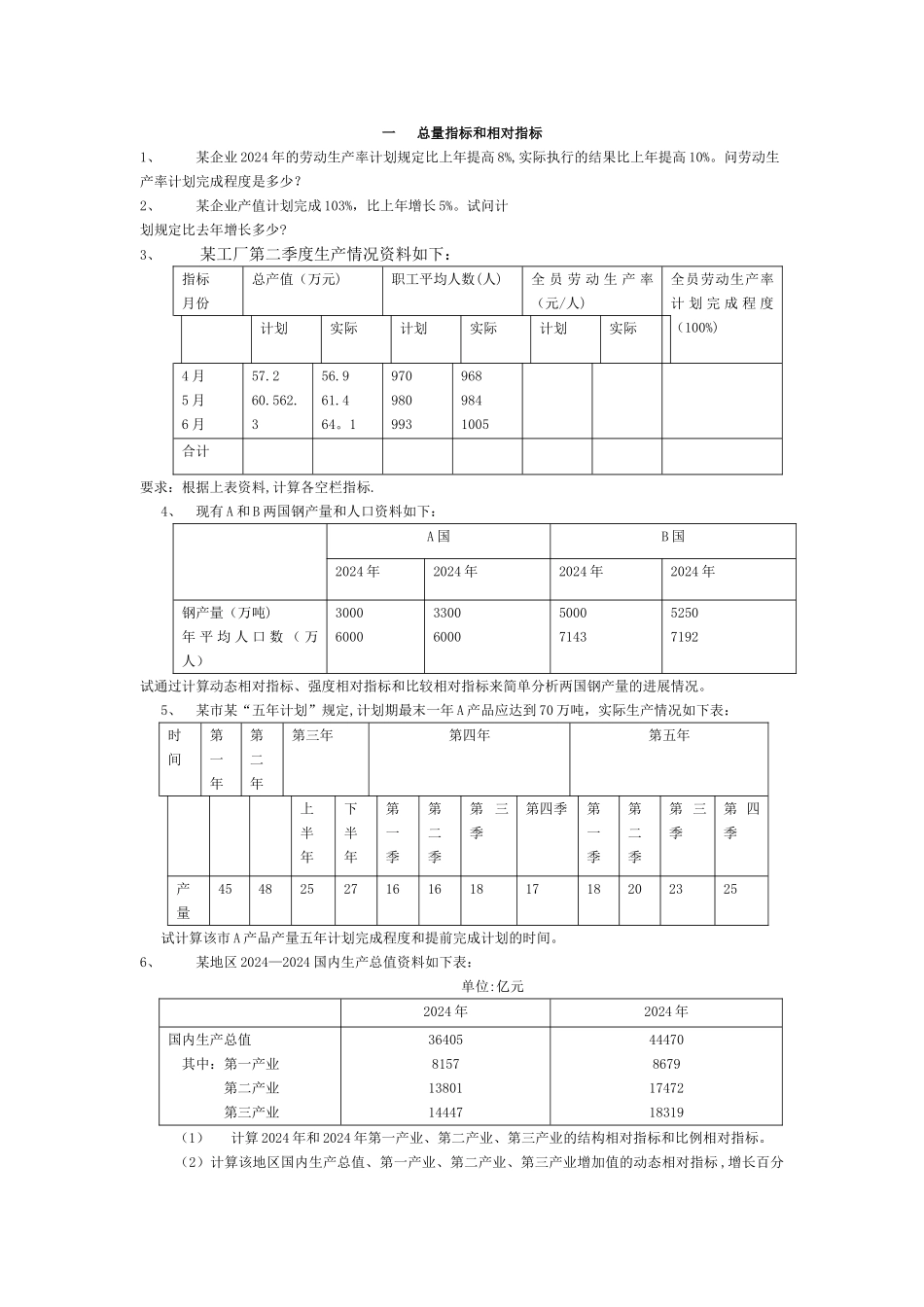 统计学练习题-统计学计算工地各季度_第1页