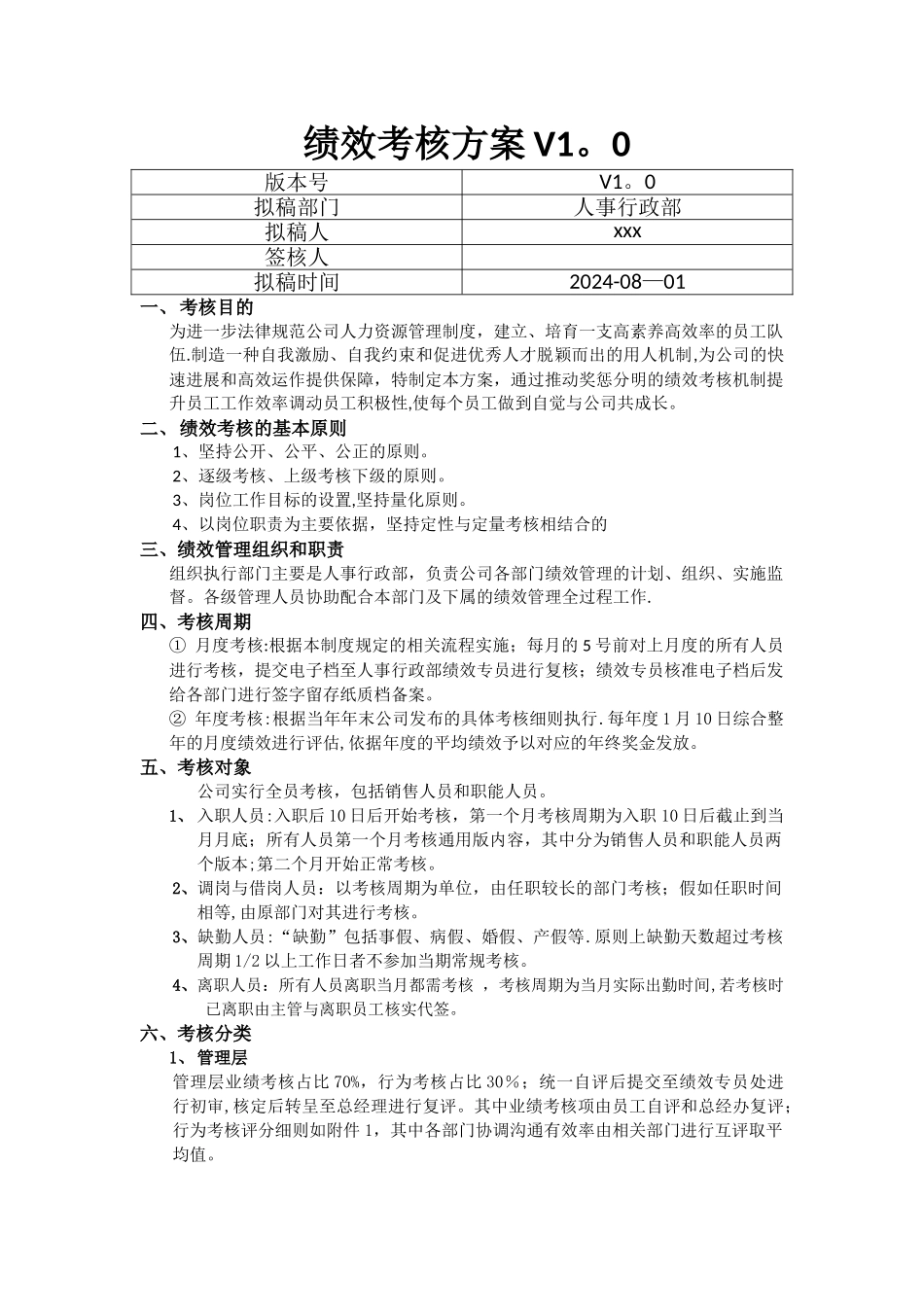 绩效考核方案-V1.0版_第1页