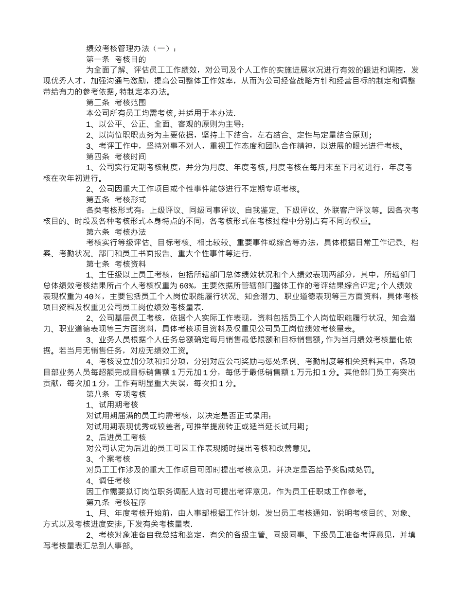 绩效考核管理办法(范本10则)_第1页