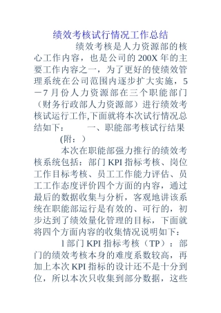 绩效考核试行情况工作总结