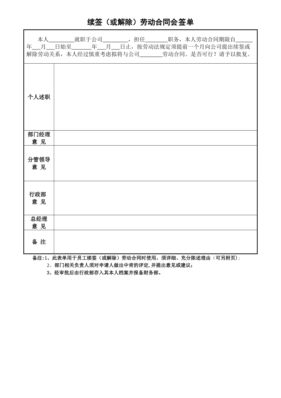 续签劳动合同会签表_第1页