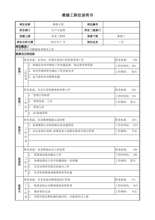 维修主管职位说明书