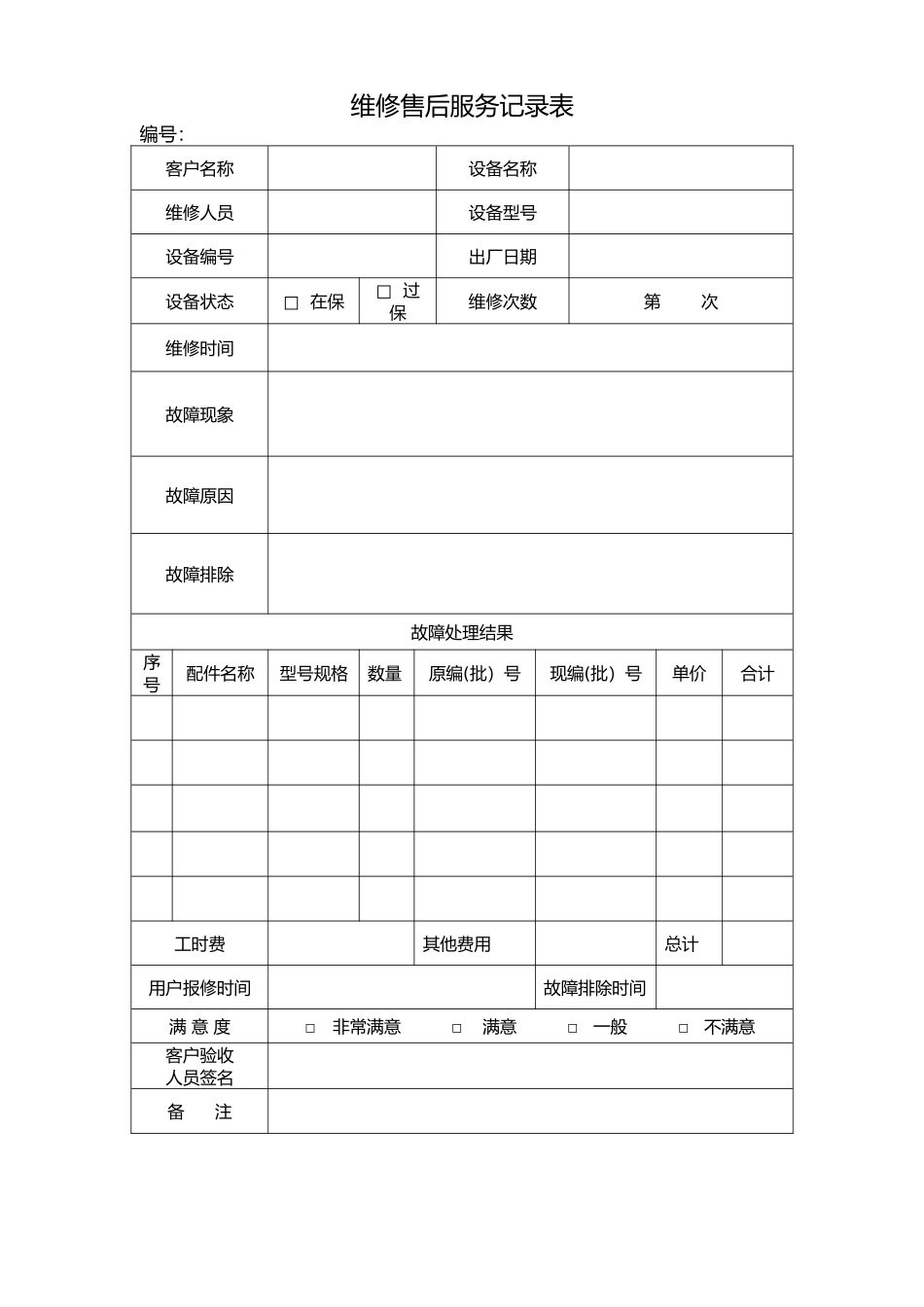 维修售后服务记录表_第1页