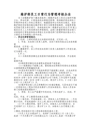 维护部员工日常行为管理考核办法