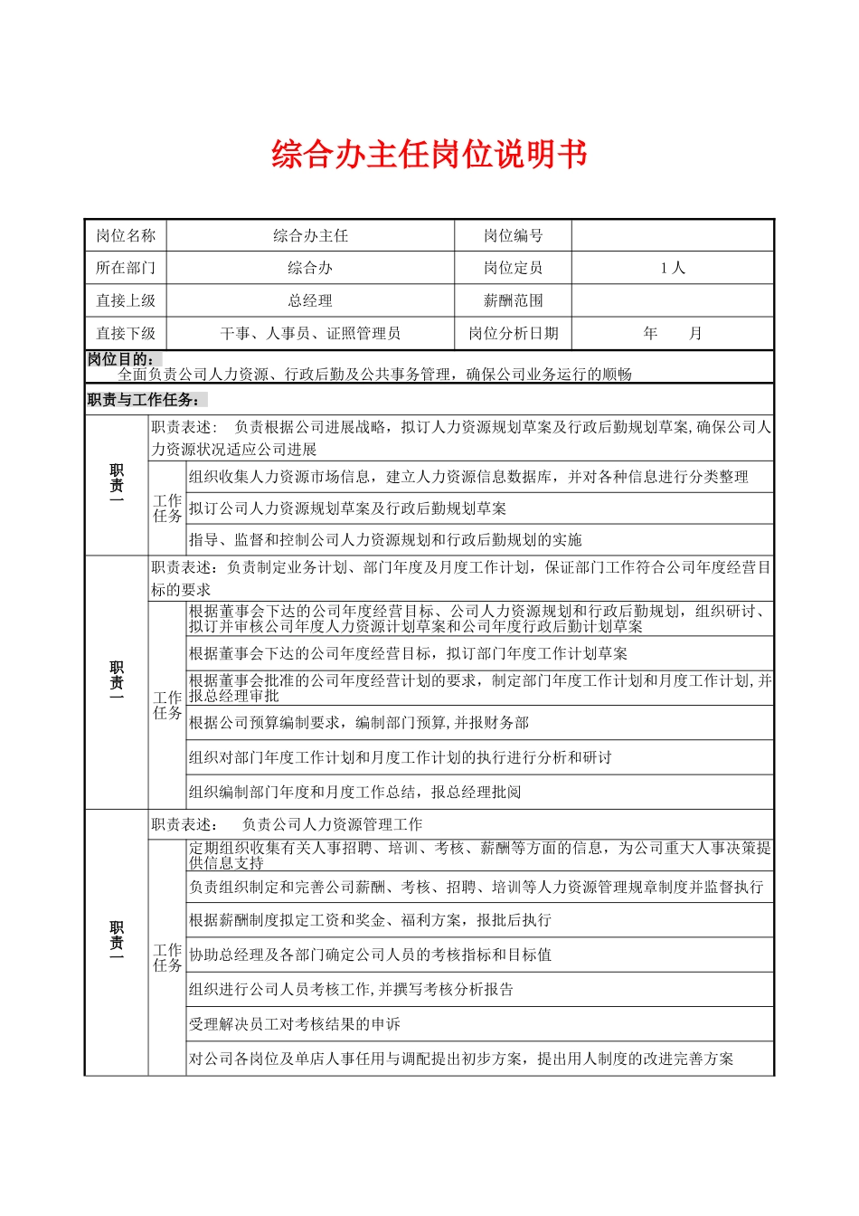 综合办主任岗位说明书-_第1页