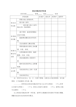 综合实践活动评价表
