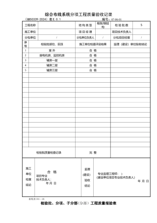 综合布线系统检验批质量验收记录