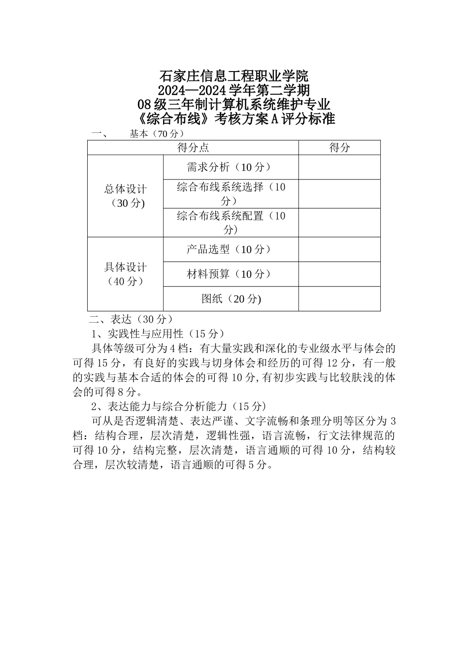 综合布线考核方案A及评分标准_第2页