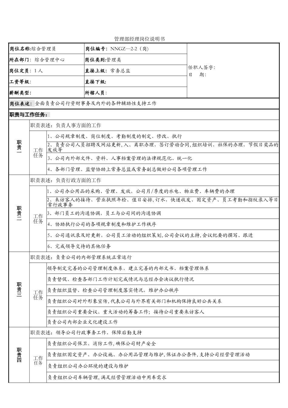 综合管理员岗位说明书_第1页