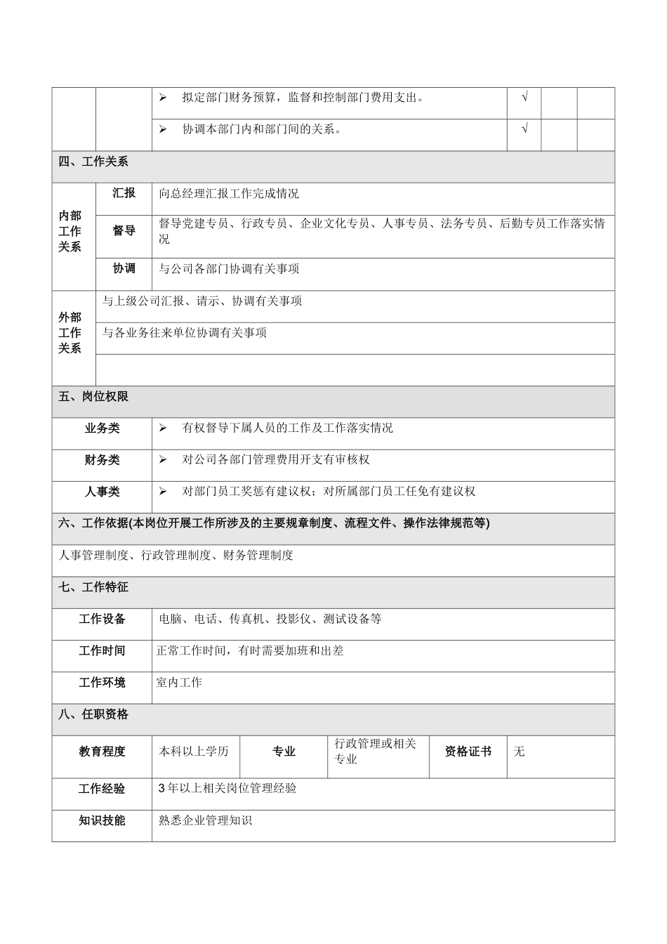 综合管理部主任岗位说明书_第3页