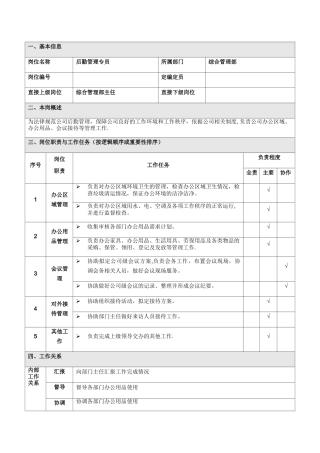 综合管理部后勤管理岗岗位说明书