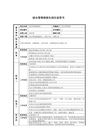 综合管理部部长岗位说明书