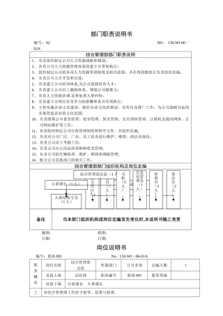 综合管理部部门职责说明书