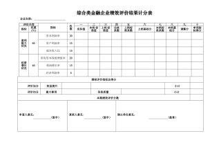 综合类金融企业绩效评价结果计分表