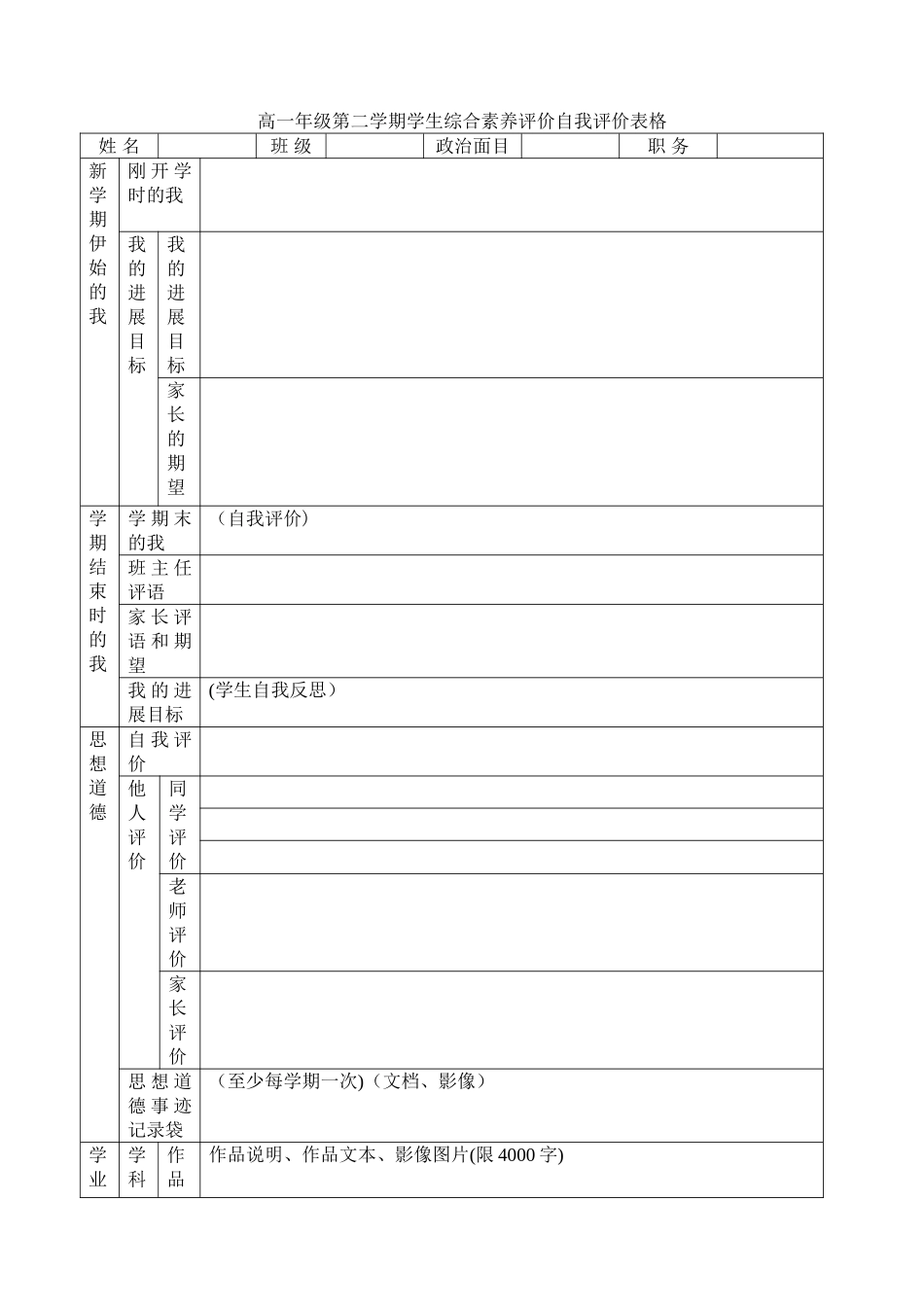 综合素质评价自我评价表格_第1页