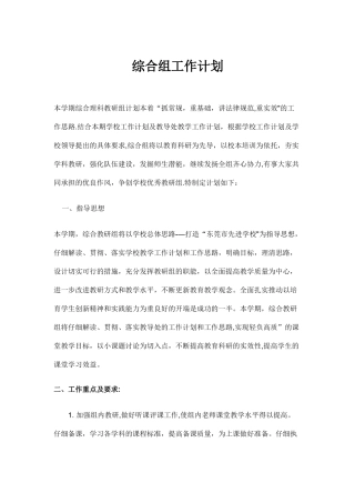 综合组工作计划